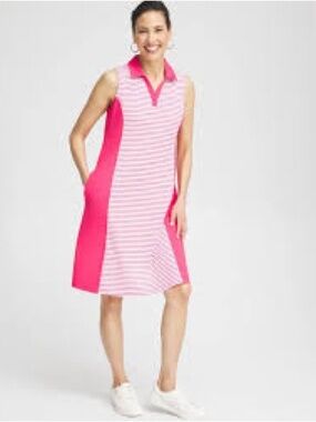 Chicos Sleeveless Pink Striped Polo Mini Dress